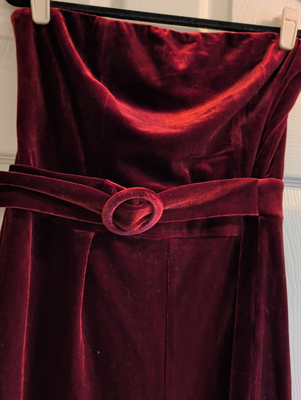 Sugarlips Strapless Velvet Belted Romper - Wine Red